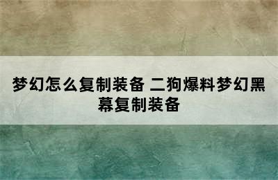 梦幻怎么复制装备 二狗爆料梦幻黑幕复制装备